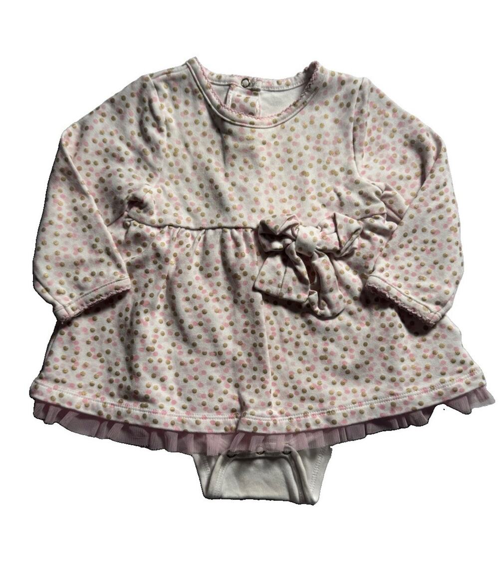 Kate Spade New York Baby Girl 9M Polka Dot Bow Bodysuit Dress Pink Gold